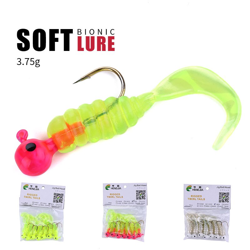 HENGJIA 7PCS/Bag Soft Fishing Lure Umpan Pancing Jigs Hooks Kail Freshwater Ikan Bass Silicone Swimbait Tackle