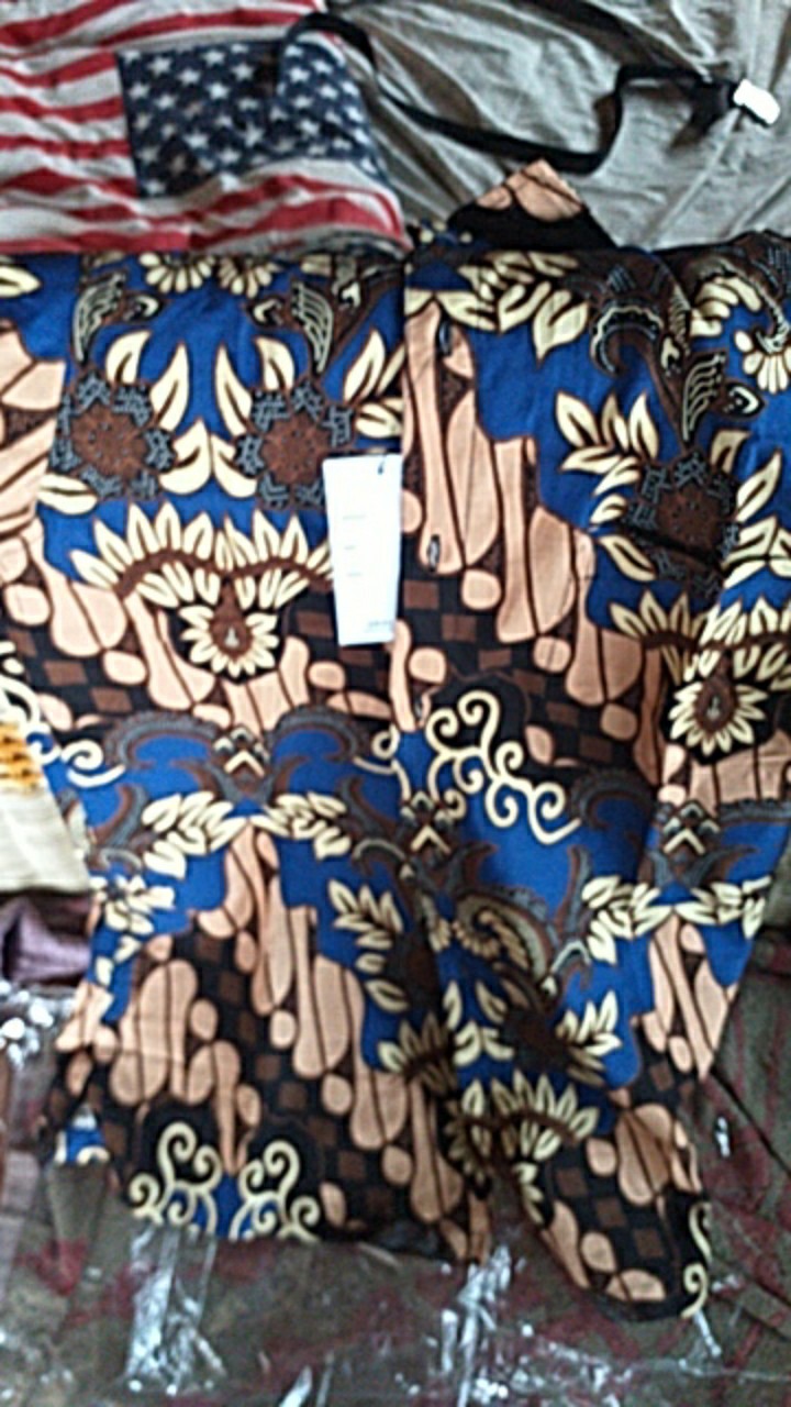 [gridline - Ls029 Blue & Maroon] Kemeja Batik Slimfit Pria Katun Lengan Panjang