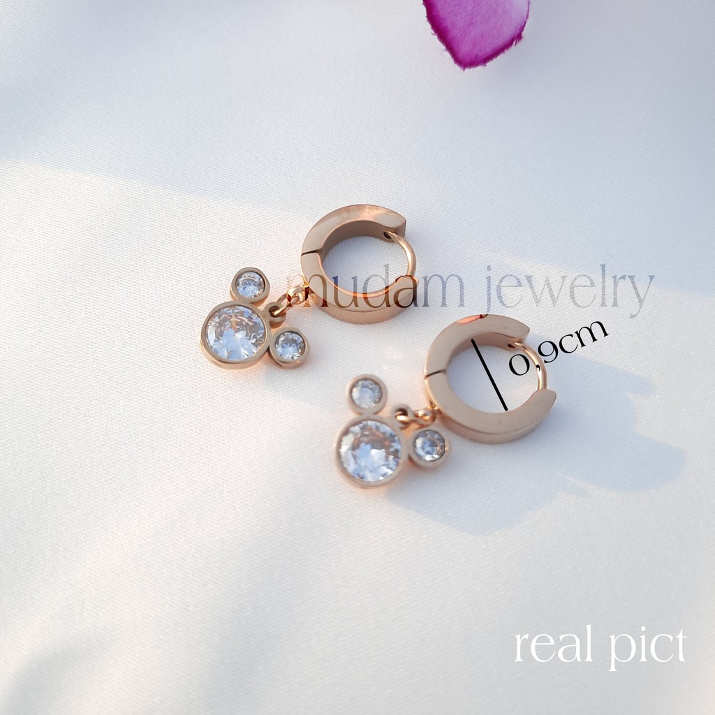 Anting Jepit Titanium Mouse Diamonds Artifisial Tersedia Warna Rosegold dan Gold