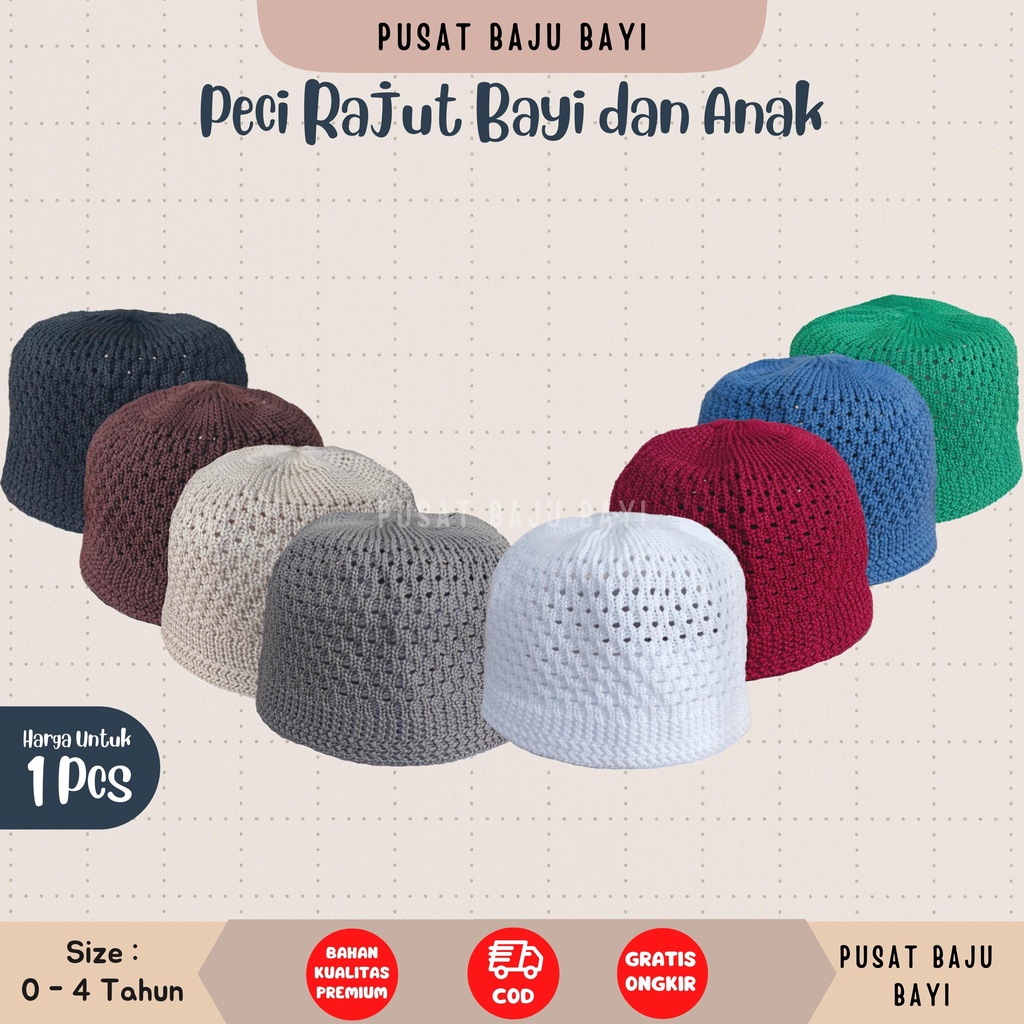 Topi Peci Bayi Rajut Polos Peci Anak / Kopiah Bayi dan Anak / Peci Bayi dan Anak Polos Bahan Premium