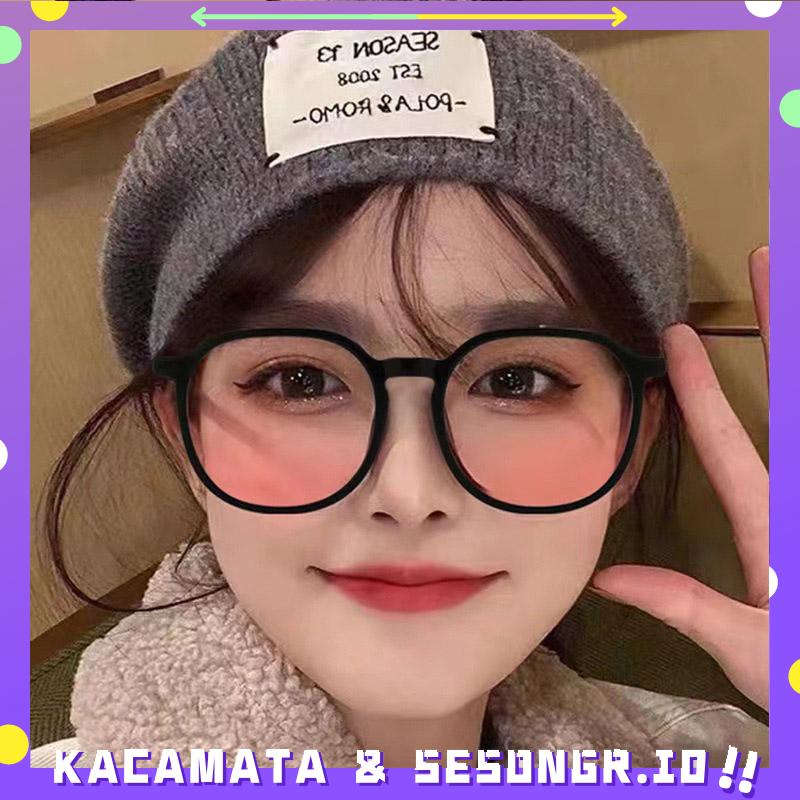 Kacamata wanita Pink Blush Glasses Perempuan Kaca mata Anti-biru Warna Kacamata Gaya Korea Bingkai Besar