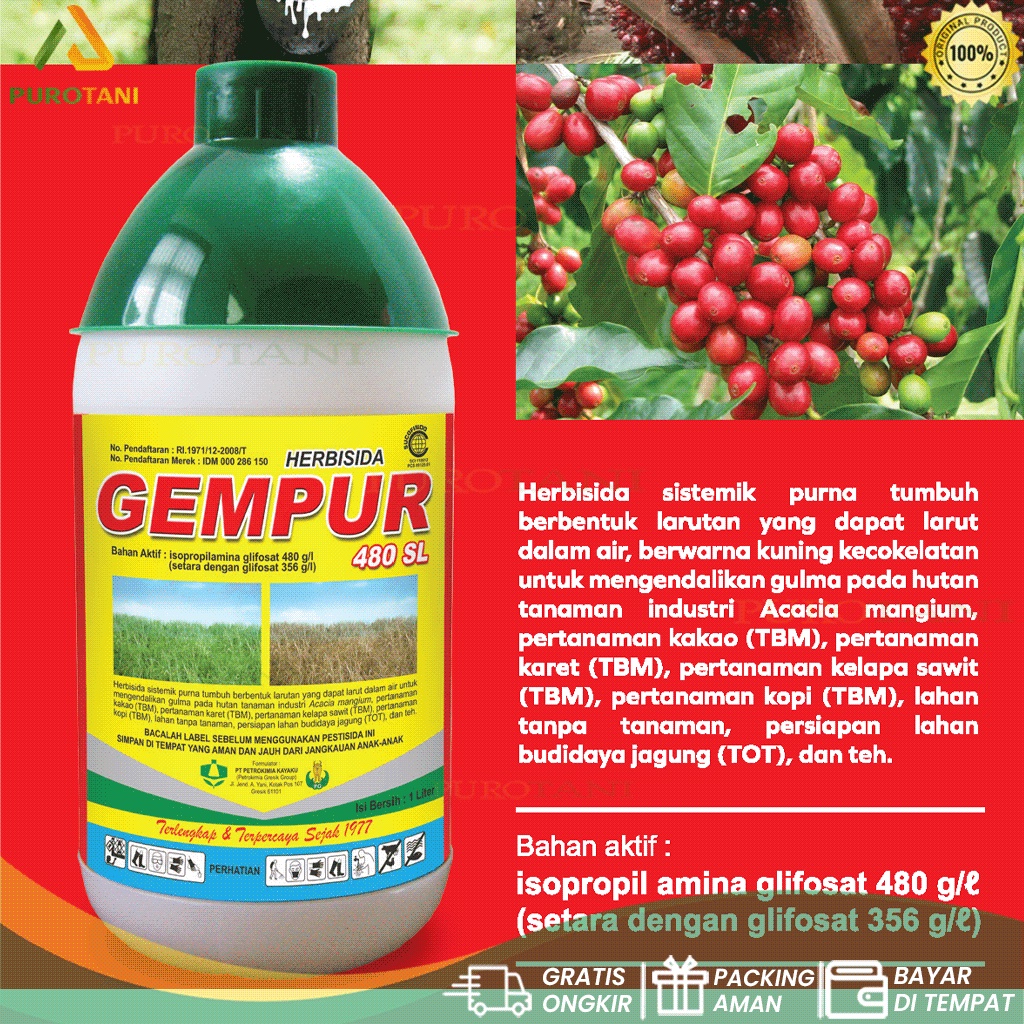 Herbisida Sistemik Pembasmi Obat Rumput Gempur 486 SL 1LT Petrokimia