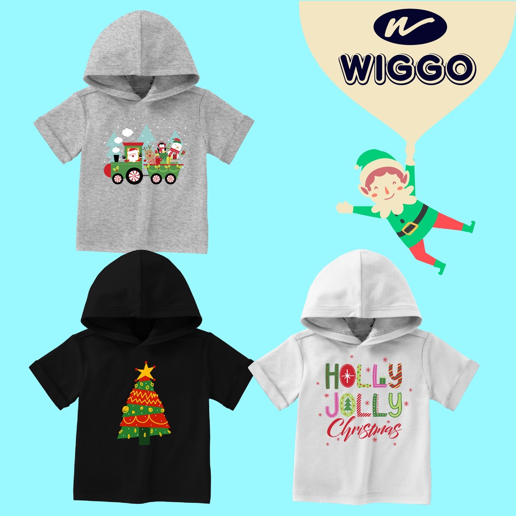 Kaos Hoodie Anak 2-8 Tahun Edisi Natal  Holly Jolly Merry Christmas Tree Bahan Katun 30s - Wiggo