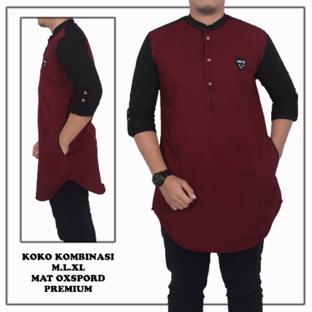 Koko kombinasi maroon hitam / qurta pakistan / kurta premium / koko modern / qurta muslim murah