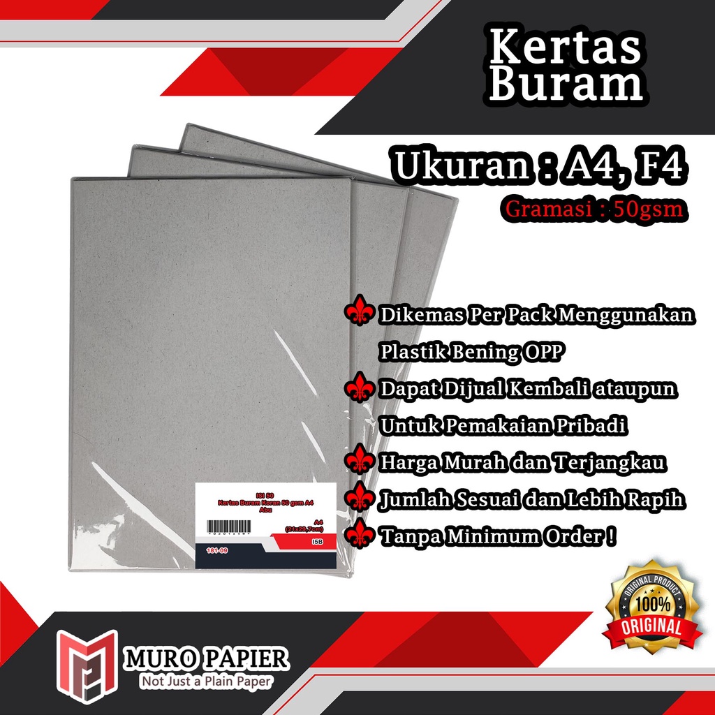 

( PER PAK - ISI 50 ) Kertas Buram Koran 50 gsm F4 A4 - by Muro Papier