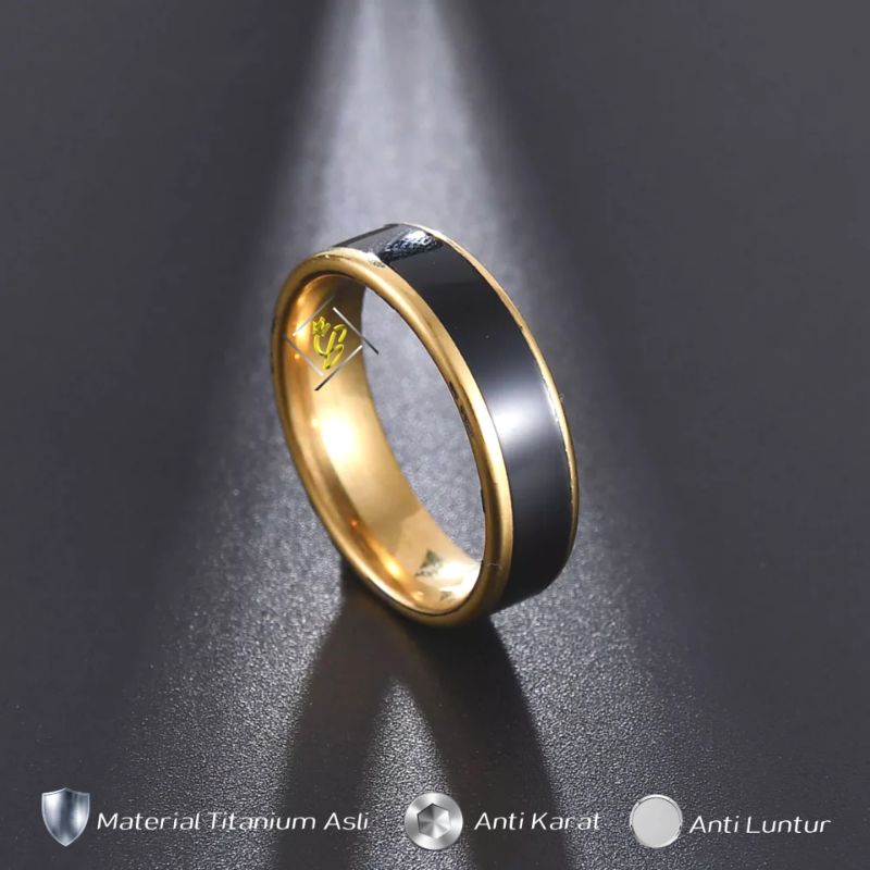 Cincin Titanium Nikah Kawin Tunangan Couple Pria Wanita Cowok Cowo Cewek Keren hitam emas Black 01