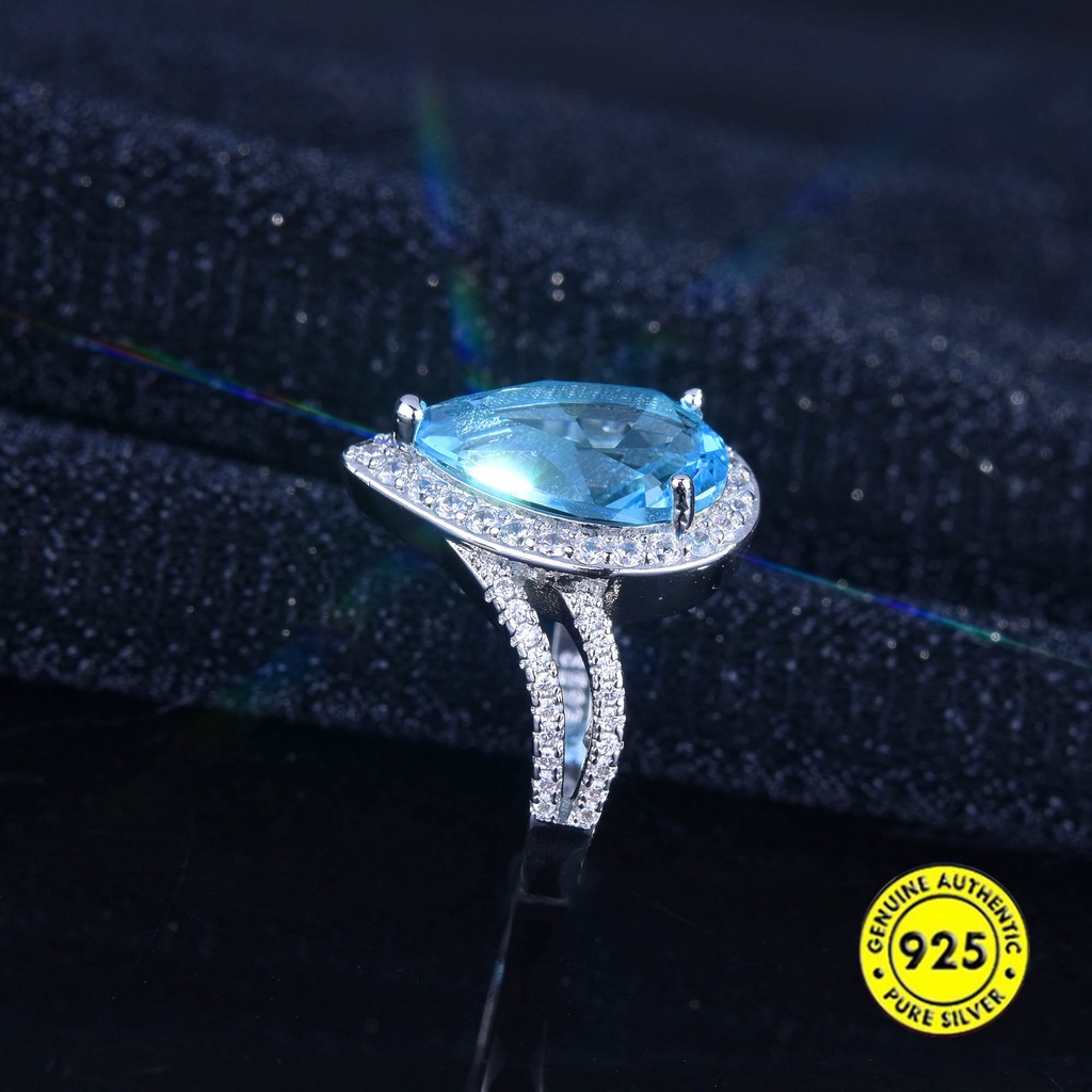 Cincin Aquamarine Double Layer Gaya Eropa Amerika Untuk Pertunangan