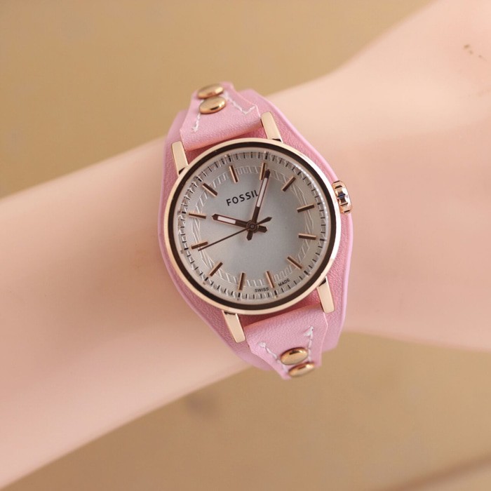 Jam Tangan Wanita / Cewek Fossil Ladies Combo Leather Pink