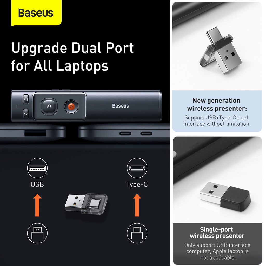 Baseus Wireless Presenter Laser Hijau Green Pointer Presentasi Battery