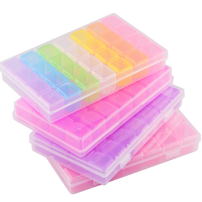 28 Grids Plastic Pill Storage Box Clear Rainbow Nail Art Glitter Rhinestone Storage Case Jewelry Display Container Organizer