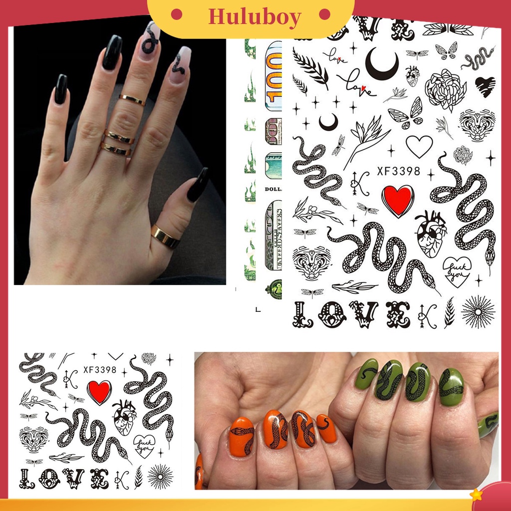 Huluboy Huluboy♡ 3pcs / Set Stiker Kuku 3D Bentuk Uang Dollar Untuk Dekorasi Manicure