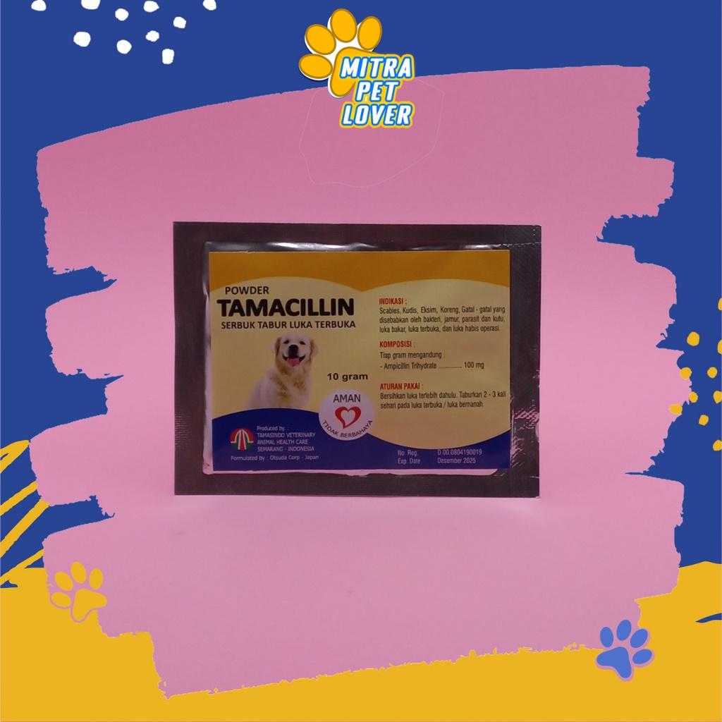 OBAT SERBUK LUKA ANJING - TAMACILLIN DOG 10 GRAM -  SEMBUHKAN LUKA BAKAR TERBUKA EKSIM SCABIES INFEKSI DOGY PUPPIES - MURAH GARANSI KUALITAS ASLI ORIGINAL - PET ANIMAL HEALTHCARE VETERINARY TAMASINDO OBAT &amp; VITAMIN HEWAN BINATANG PELIHARAAN MITRAPETLOVER