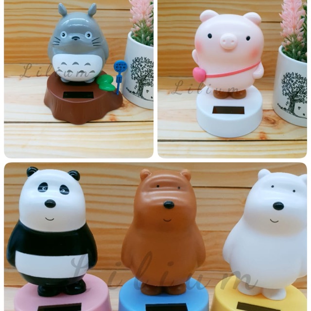 Pajangan dashboard mobil solar power miniatur bare bear totoro pokemon pikachu snorlax unicorn