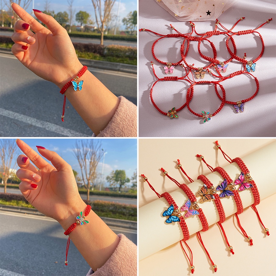 Hand-woven Red Rope Butterfly Adjustable Man and Woman Lucky Bracelets for Couples Braid Jewelry