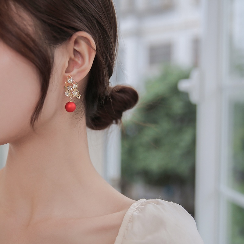 Anting Tusuk Gantung Panjang Silver 925 Wanita Desain Kupu-Kupu Hias Berlian Mutiara Gaya Korea