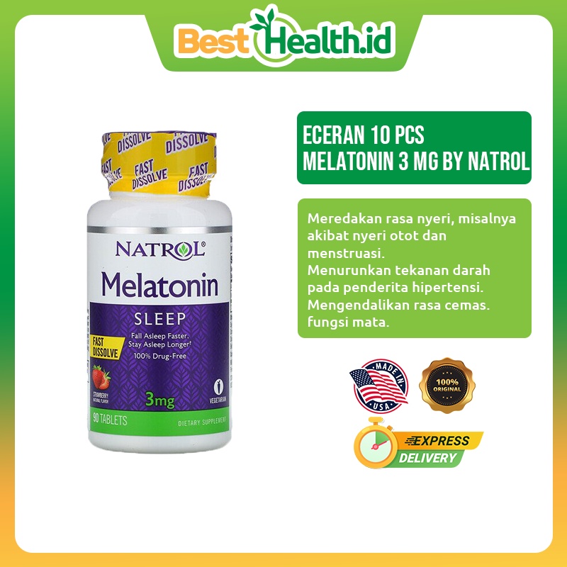 [Ecer 10 pcs] Natrol Melatonin Sleep 3 mg Natrol Vitamin Tidur Rasa Strawberry 100% Original