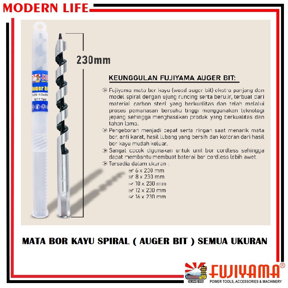 Mata Bor Kayu Spiral / Mata Bor Kayu Ulir / Auger Bit / Mata Bor Kayu ( Semua Ukuran )