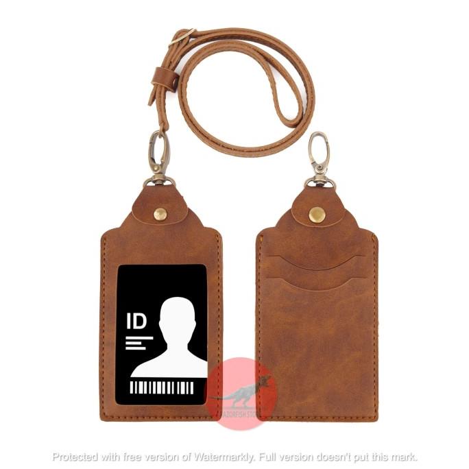 

READY COD ID Card Kalung Holder Name Tag Souvenir ID Card Kulit PU QUICK COKLAT KOMPLIT Kode 712