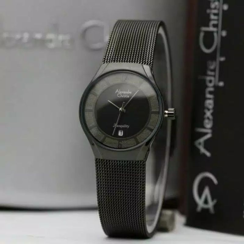 AC 8331 WANITA FULL BLACK.ALEXANDRE CHRISTIE WANITA 8331 LD RANTAI PASIR FULL BLACK.GARANSI 1 TAHUN