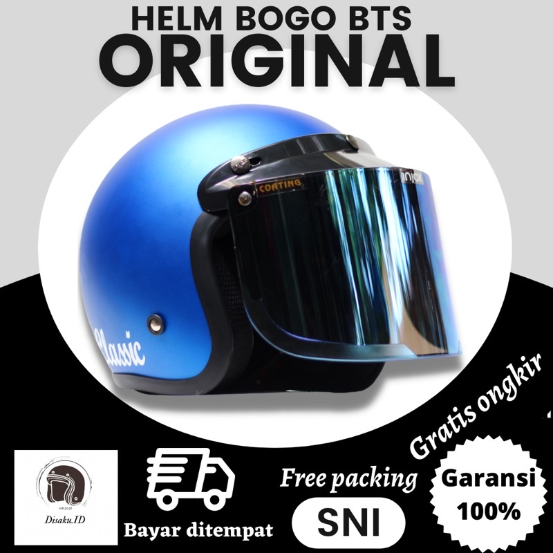 (BISA BAYAR DI TEMPAT)Helm bogo retro pria dan wanita hijab classic original sni trendy polos biru d