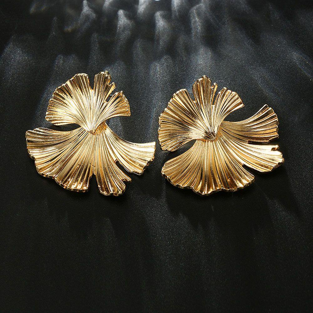 Needway Stud Earrings Punk Bohemian Tanaman Bentuk Daun Tidak Teratur Aksesoris Fashion Ginkgo biloba Leaf Drop Earrings