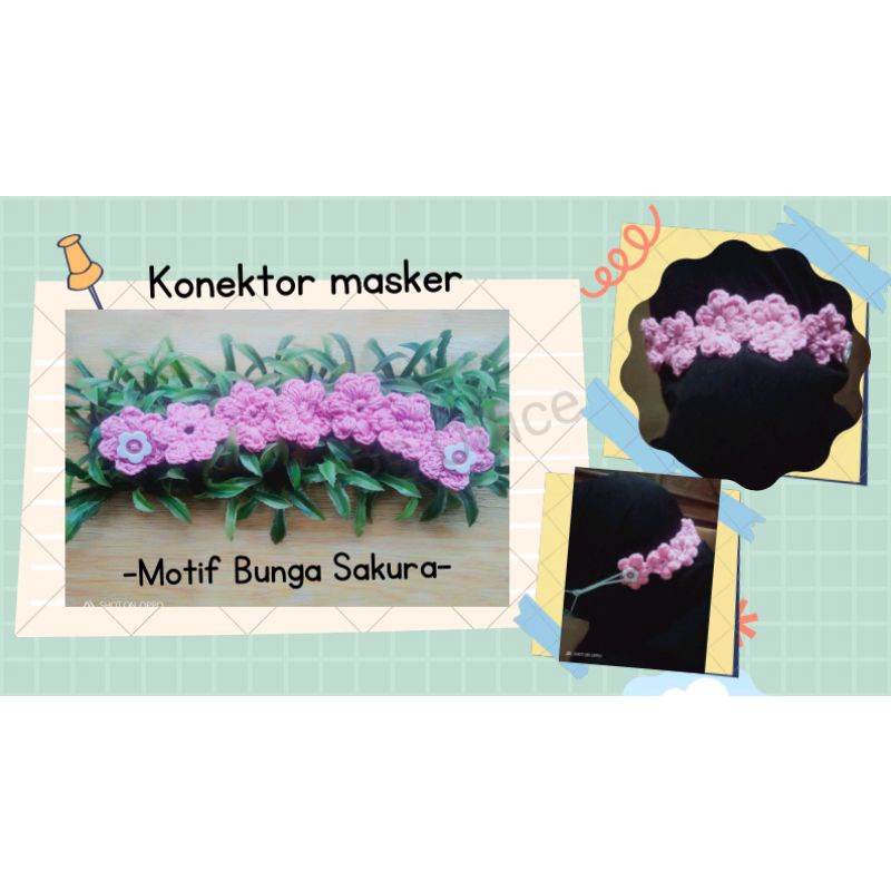 konektor masker rajut - motif bunga sakura | bunga sakura konektor masker rajut