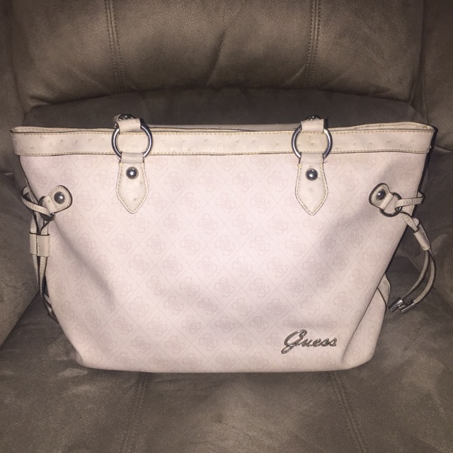 Tas bag tote guess ori original authentic shoulder cream white putih tulang preloved second