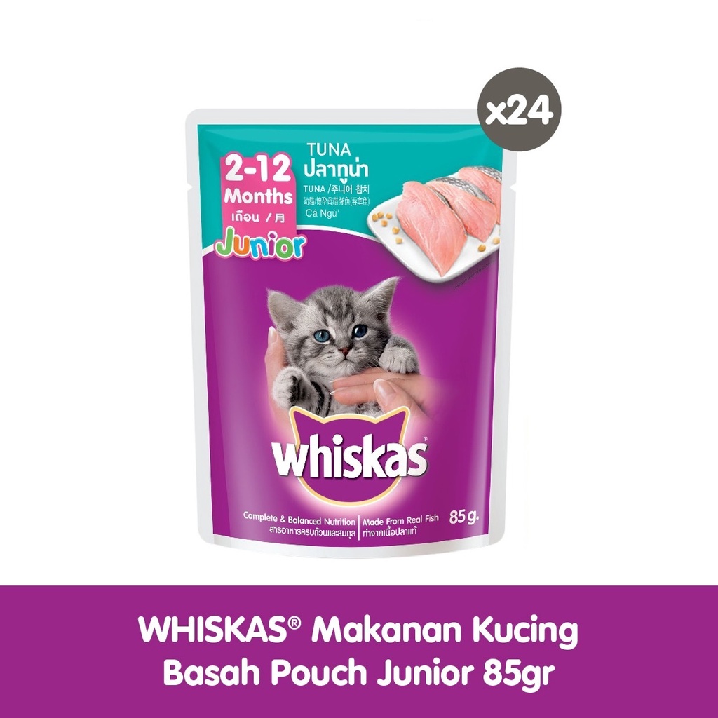 WHISKAS® Makanan Kucing Basah Pouch Junior 85gr Isi 24