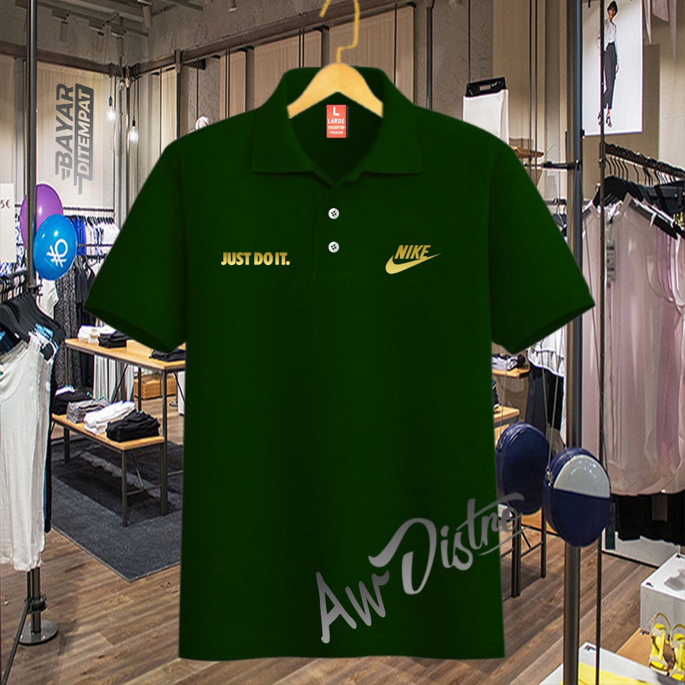 COD Baju Distro Polo Nik3 Just Doit Kirka Text Gold Premium Quality Atasan Pria Wanita Promo Termurah