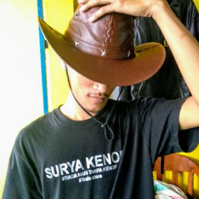PREMIUM Topi Kulit Koboy Elegant Brownie ARL 033 Silverstone RFLA Ariel Noah Sintetis 90 Kulit Sapi