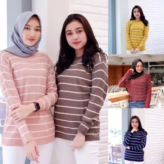 [BISA COD] Sweater Rajut / Atasan Wanita Rajut Halus Adeline Stripe Part I