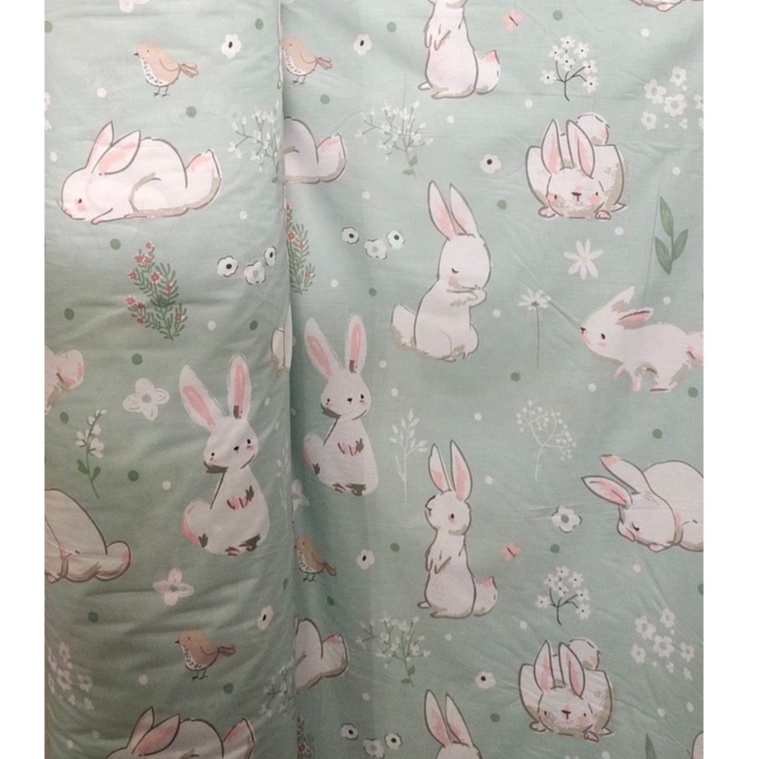 KAINKU - Kain Meteran Katun Lokal CVC &quot;SNOW RABBIT HIJAU&quot;  (harga 1 meter)