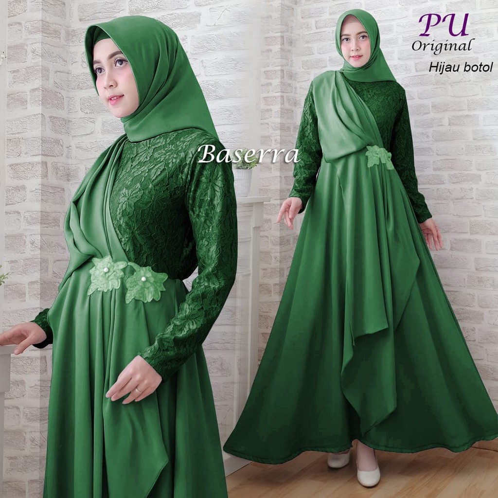 SMARTDN Promo Gamis Pesta mewah Baserra dress Hijau Botol 0135342 Murah