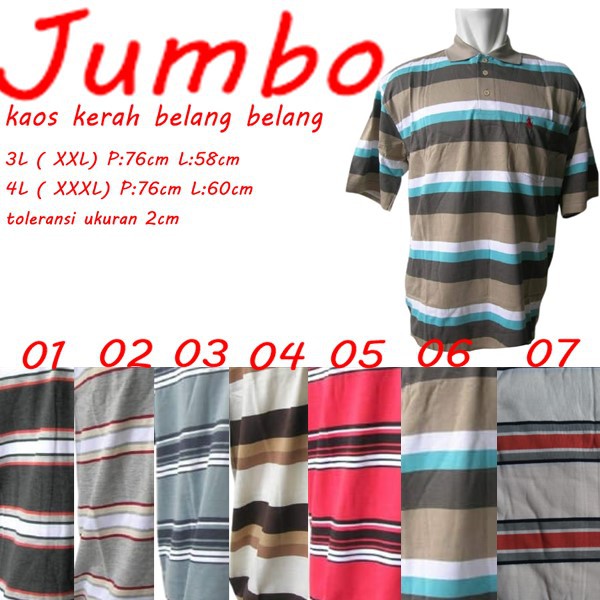 kaos kerah jumbo 3L dan 4L belang belang bahan katun adem dan nyaman