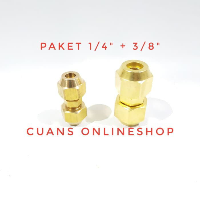 [Cuanshuang]  Paket Double Nepel 1/4" Dan 3/8" Sambungan Pipa AC Tanpa Las .