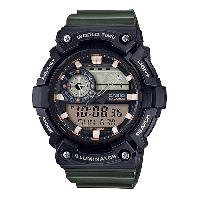 JAM TANGAN PRIA CASIO AEQ-200W-3A ORIGINAL - AEQ200W HITAM HIJAU