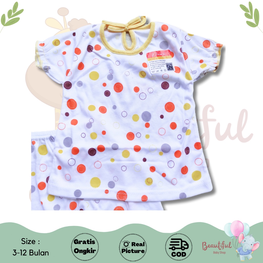 Setelan Baju Bayi Perempuan Lengan Pendek Celana Panjang Motif Polka / Piyama Bayi Perempuan D'Noorfa / Baby.ou