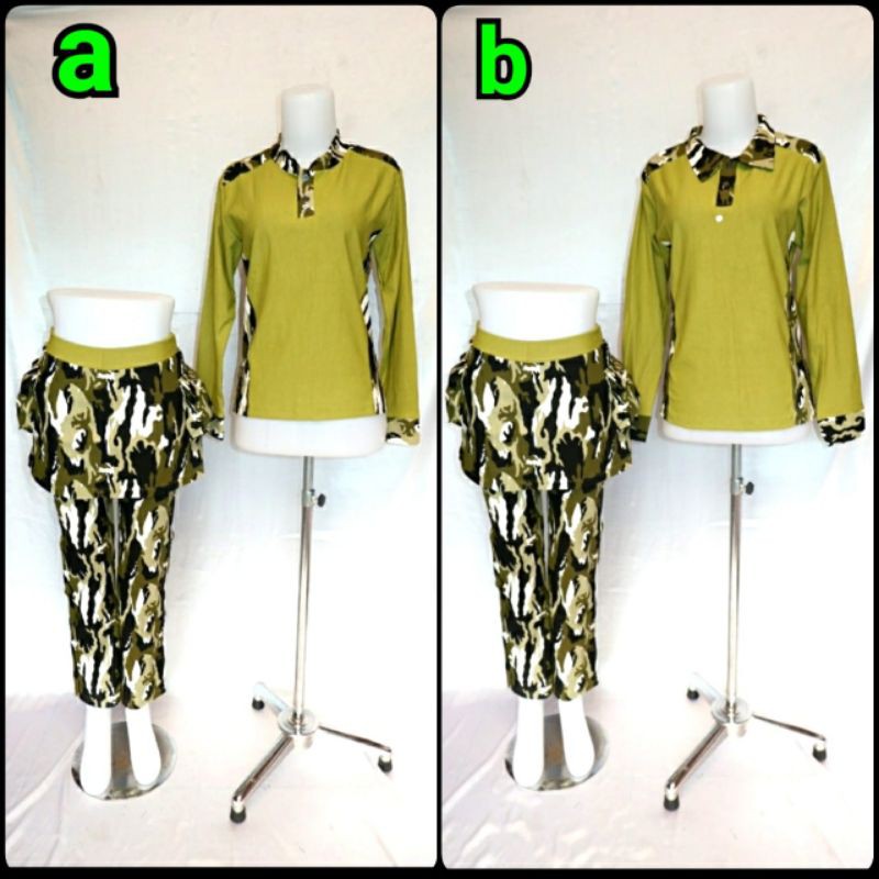 Setelan army motif kuning pink baju olahraga senam erobik Zumba