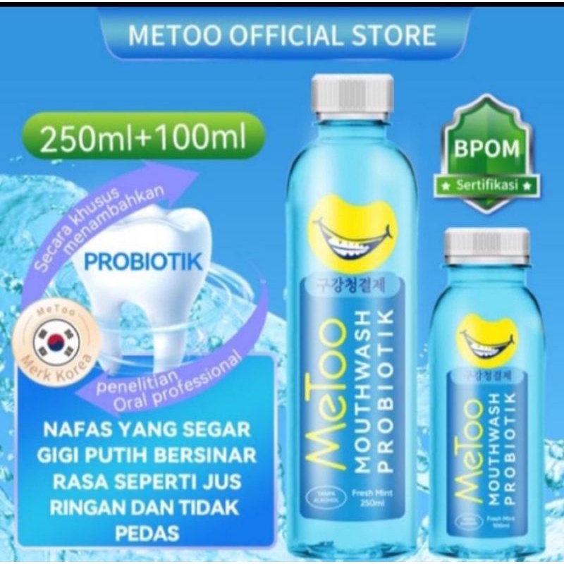 metoo obat kumur 100ml probiotik fresh mint mounthwash no alcohol bpom