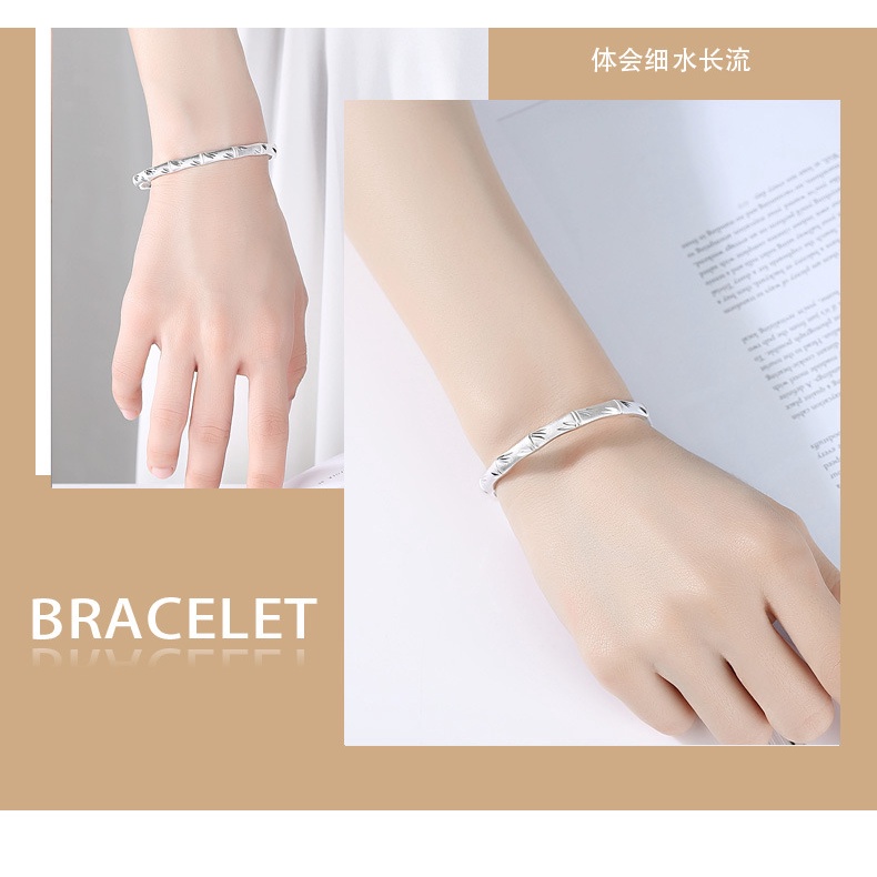 Gelang Model Terbuka Bahan Stainless Steel Lapis Silver S999 Untuk Wanita