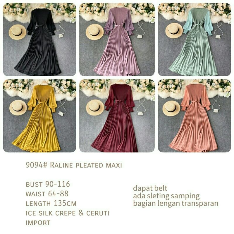 Maxi Maxy Dress Longdress Ice Silk Crepe Ceruti 9094 Raline Pleated Import