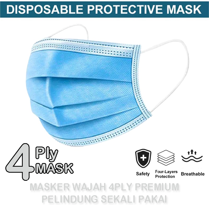 BARU! Masker Earloop 4ply isi 50pcs Masker Premium Biru Masker 4 layar Disposable Mask Termurah Mask Anti Virus