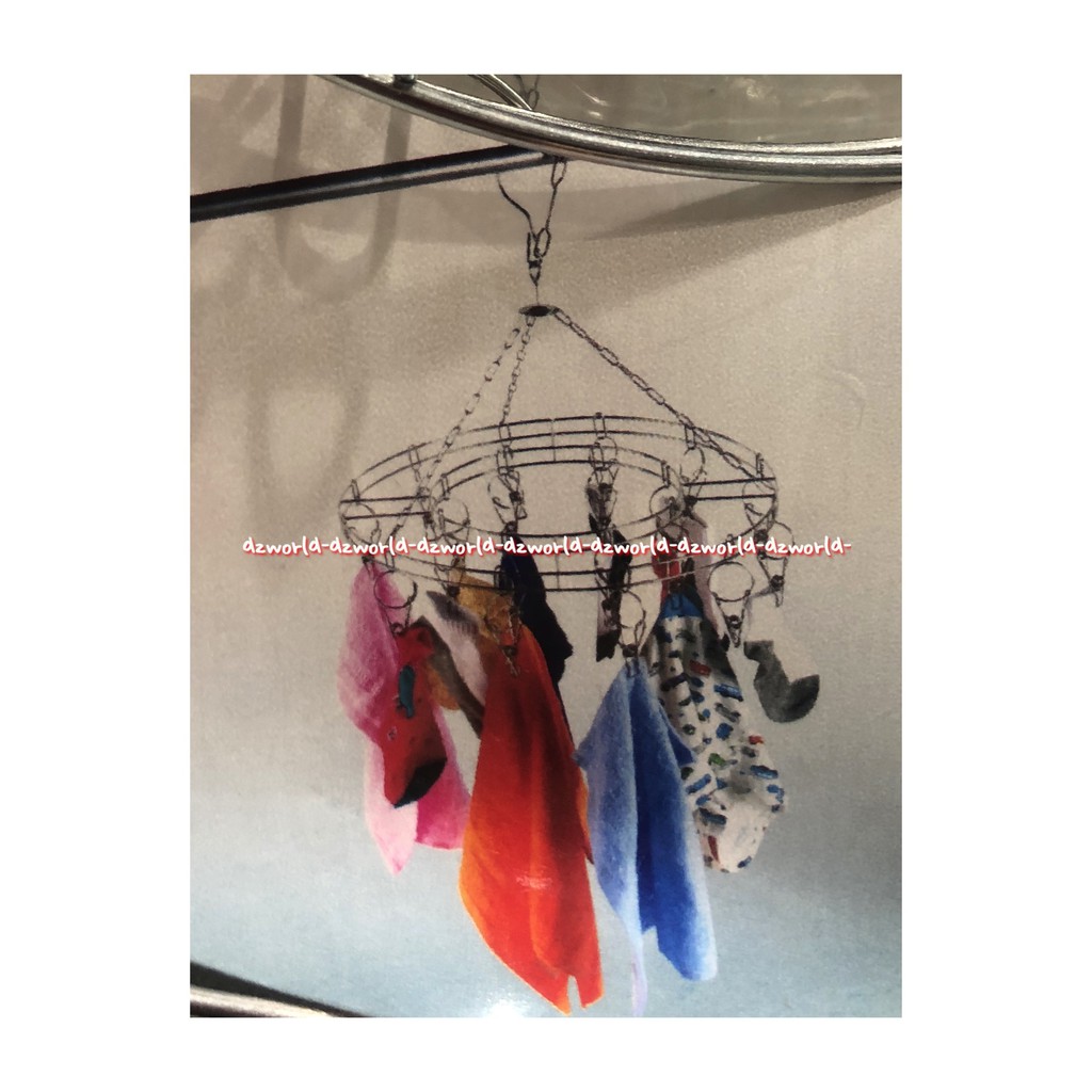 Kris Clothes Hanger Gantungan Pakaian Model Bulat Dengan 20 Jepitan Jemuran Baju