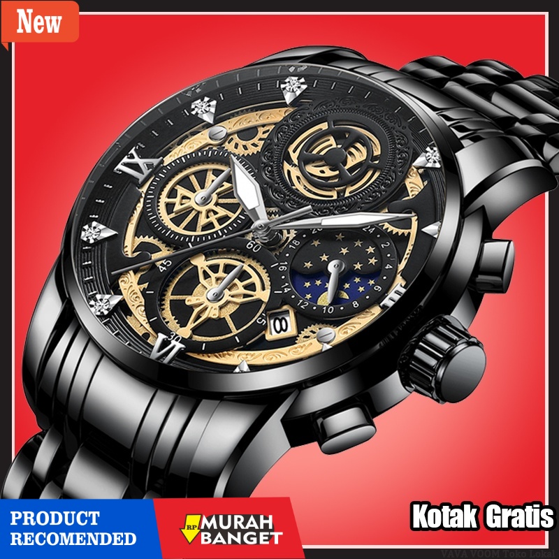 Jam pria analog terbaik- VaVa Voom 2452 Jam Tangan Pria Luxury Stainless Steel Cowok Original Quartz