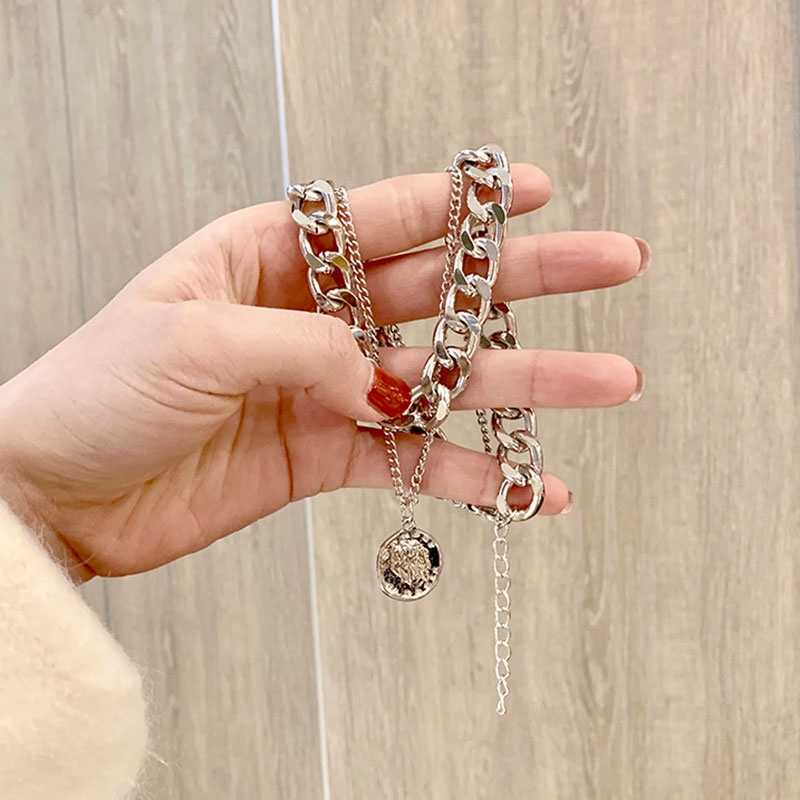 Ready Stock❤️Kalung titanium pria emas Rantai Double Layer Dengan Liontin Wanita Gaya Hip Hop kecenderungan fashion murah COD