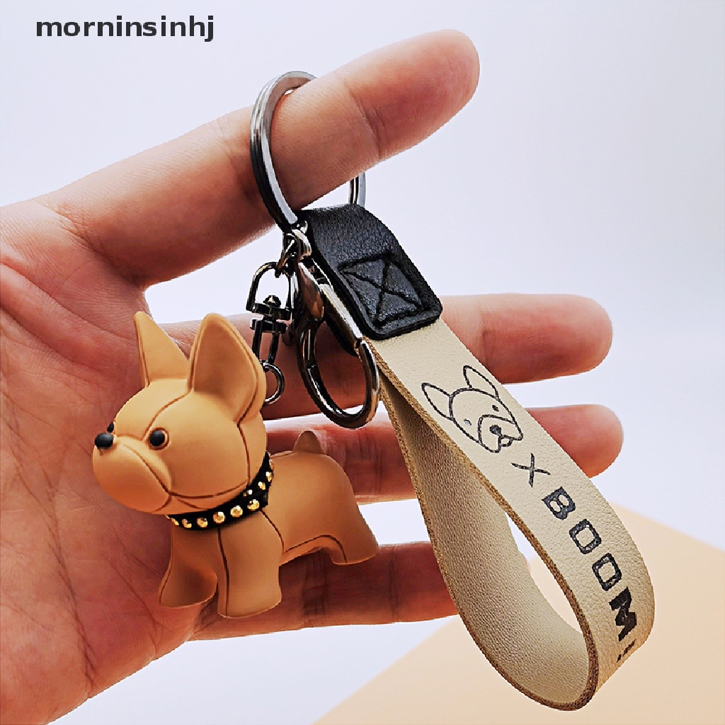 Mornin 1pc Gantungan Kunci Bentuk Anjing French Bulldog Bahan Kulit Pu