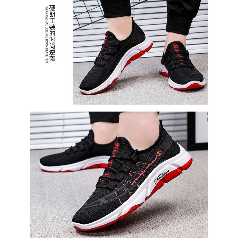 Sepatu Sneakers Merah Hitam Putih C5 Sneakers Pria Original