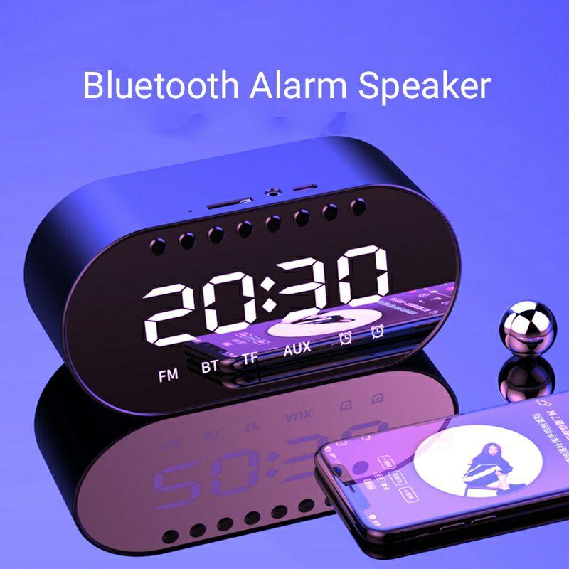Speaker Bluetooth Portable Minimalist / Jam Alarm LED Clock Wireless Bass Speaker 1400 Mah