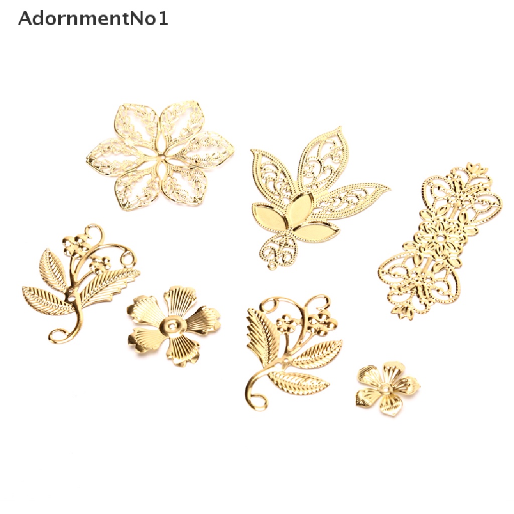 [AdornmentNo1] 50Pcs Vintage Metal Leaf Filigree Flower Slice Charms DIY Craft Jewelry Making [new]