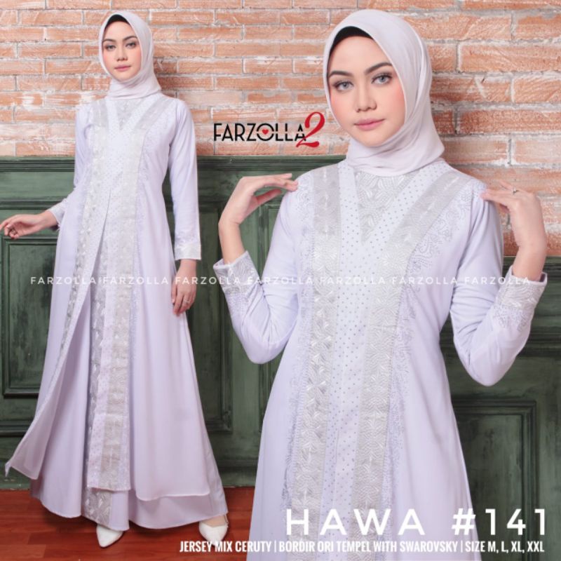 Abaya Turkey putih bordir swarovsky hawa 141   Farzolla